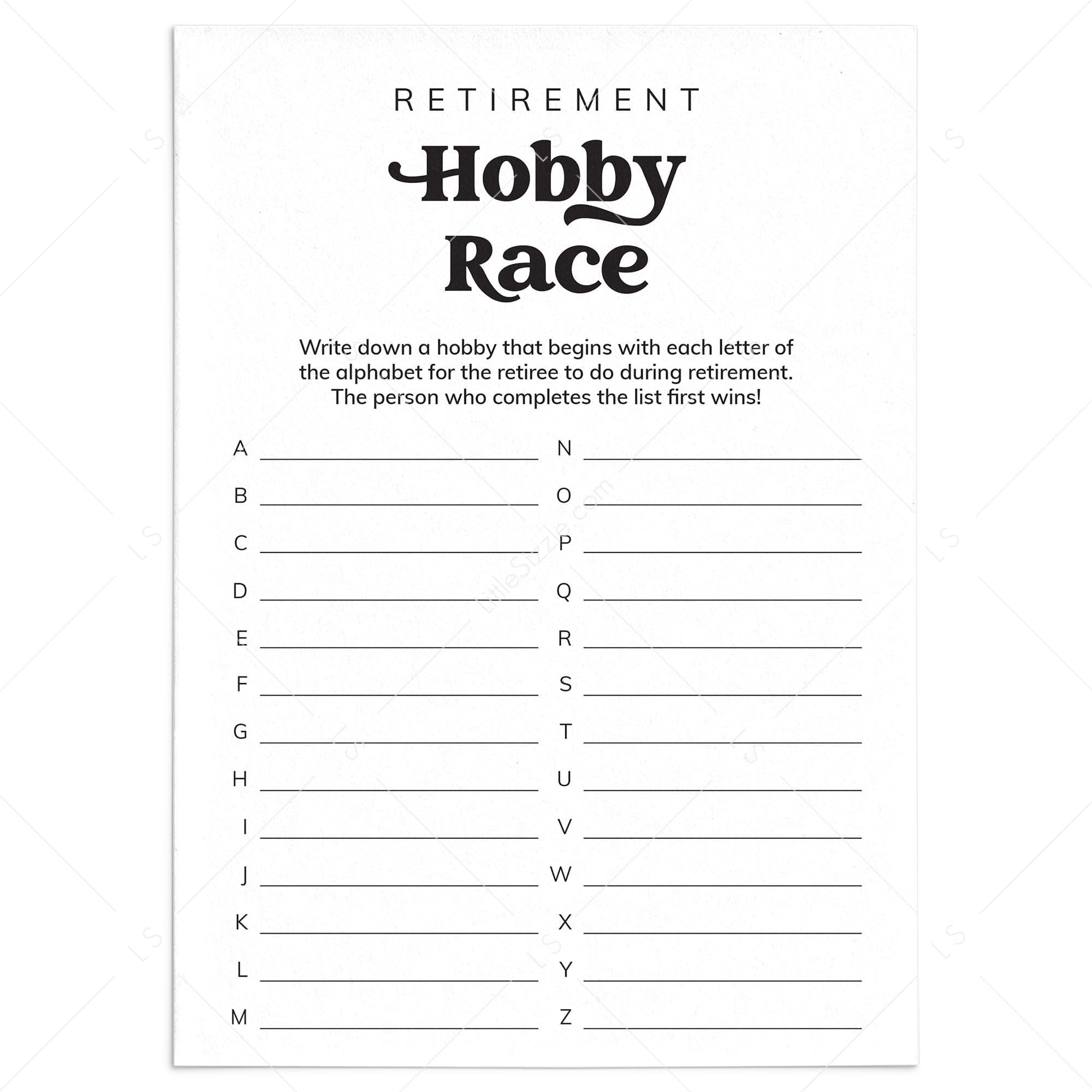 Hobby Race Retirement Game Printable by LittleSizzle