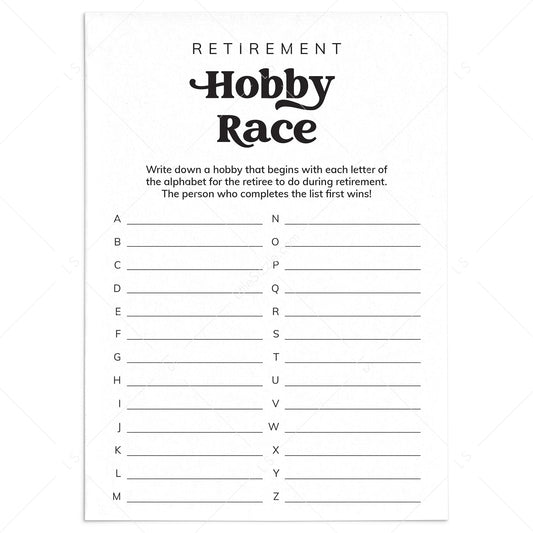 Hobby Race Retirement Game Printable by LittleSizzle