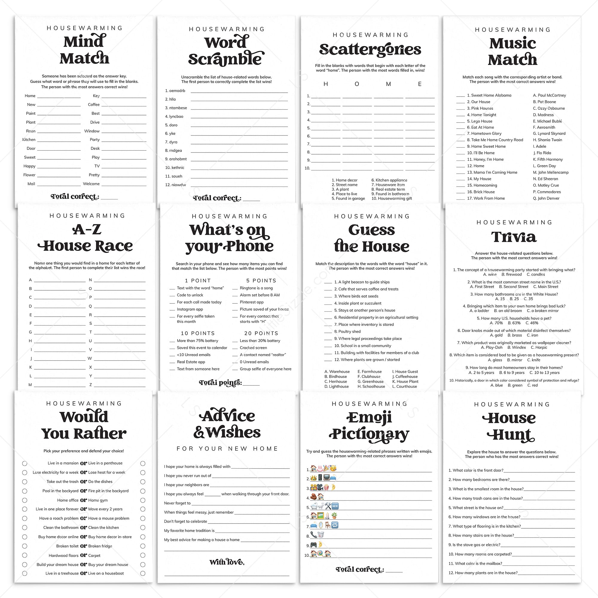 Printable Housewarming Games Bundle | New Home Games & Activities by LittleSizzle