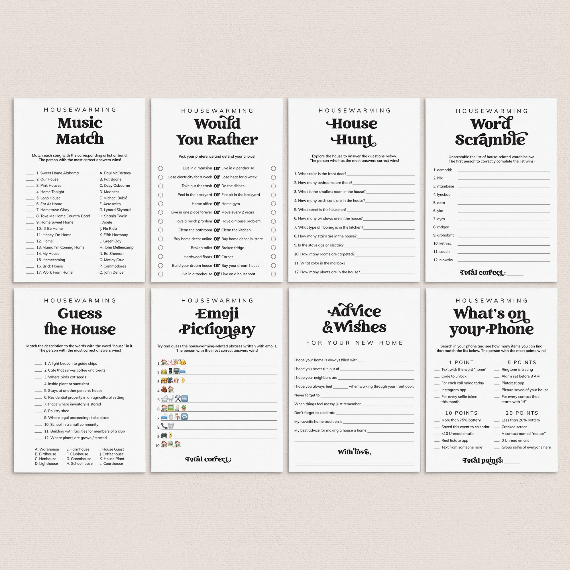 House Warming Games Printable Housewarming Party Pack by LittleSizzle