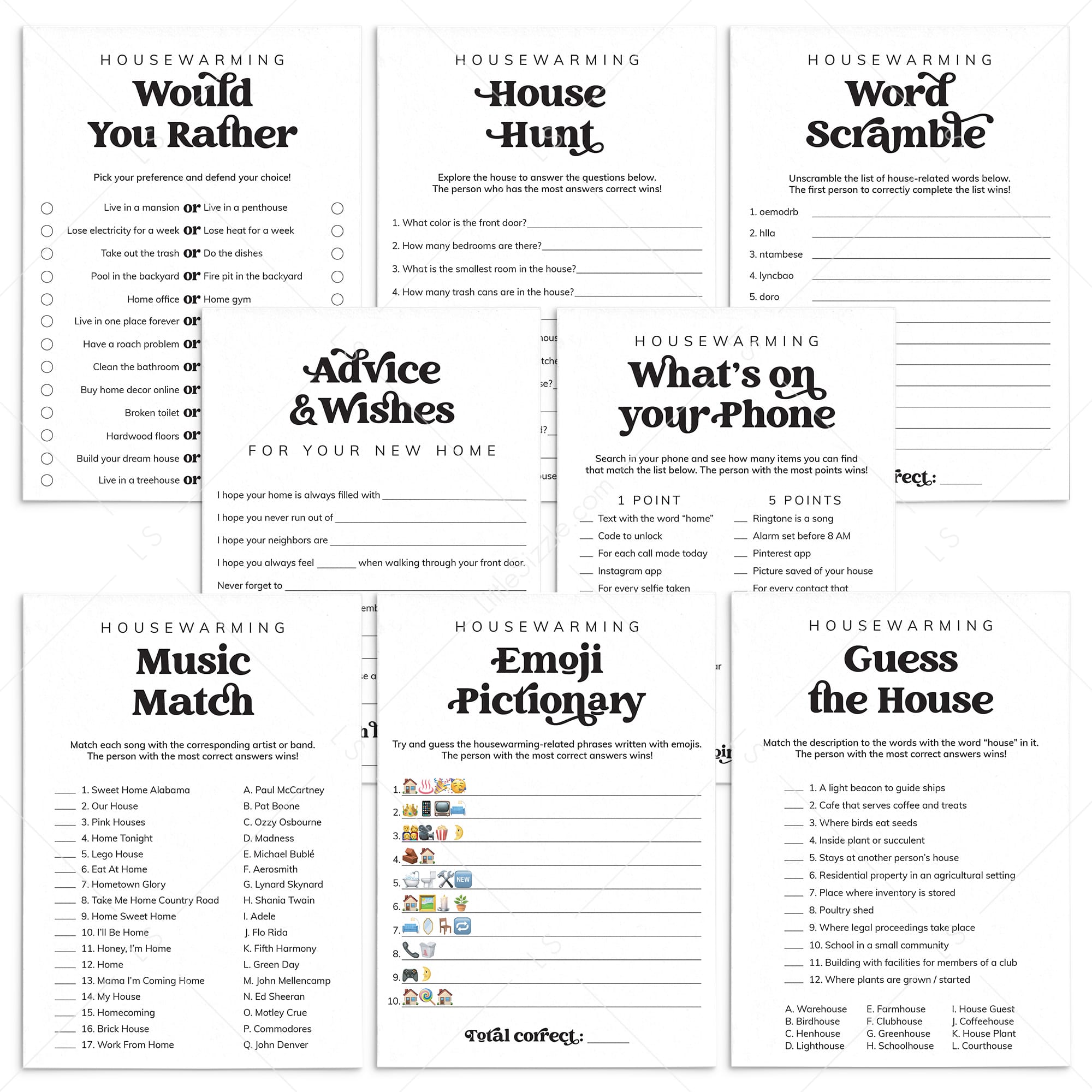 House Warming Games Printable Housewarming Party Pack by LittleSizzle