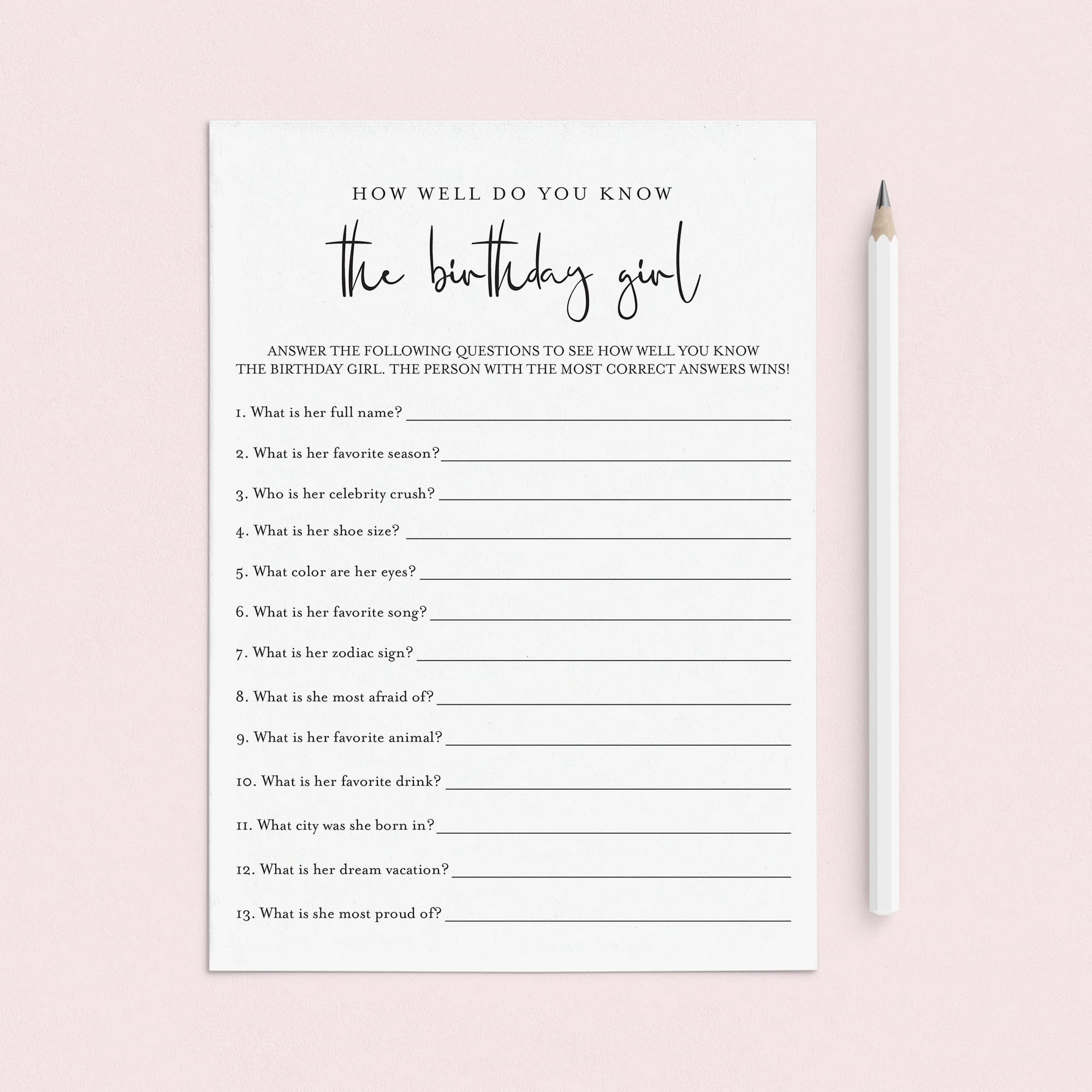 Womens Birthday Game Printable How Well Do You Know The Birthday Girl by LittleSizzle