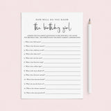 Womens Birthday Game Printable How Well Do You Know The Birthday Girl by LittleSizzle