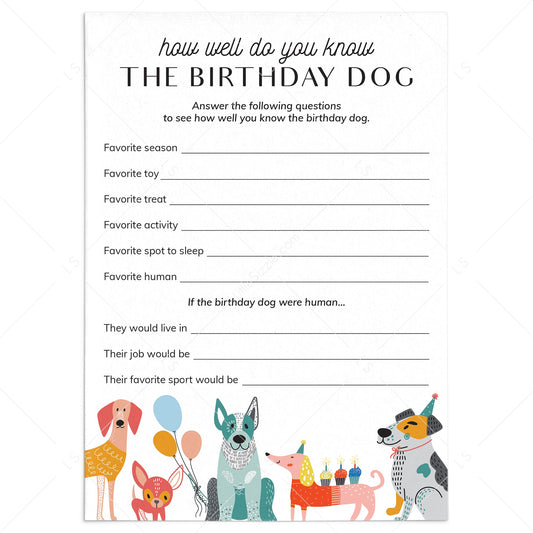 How Well Do You Know The Birthday Dog Game Printable by LittleSizzle