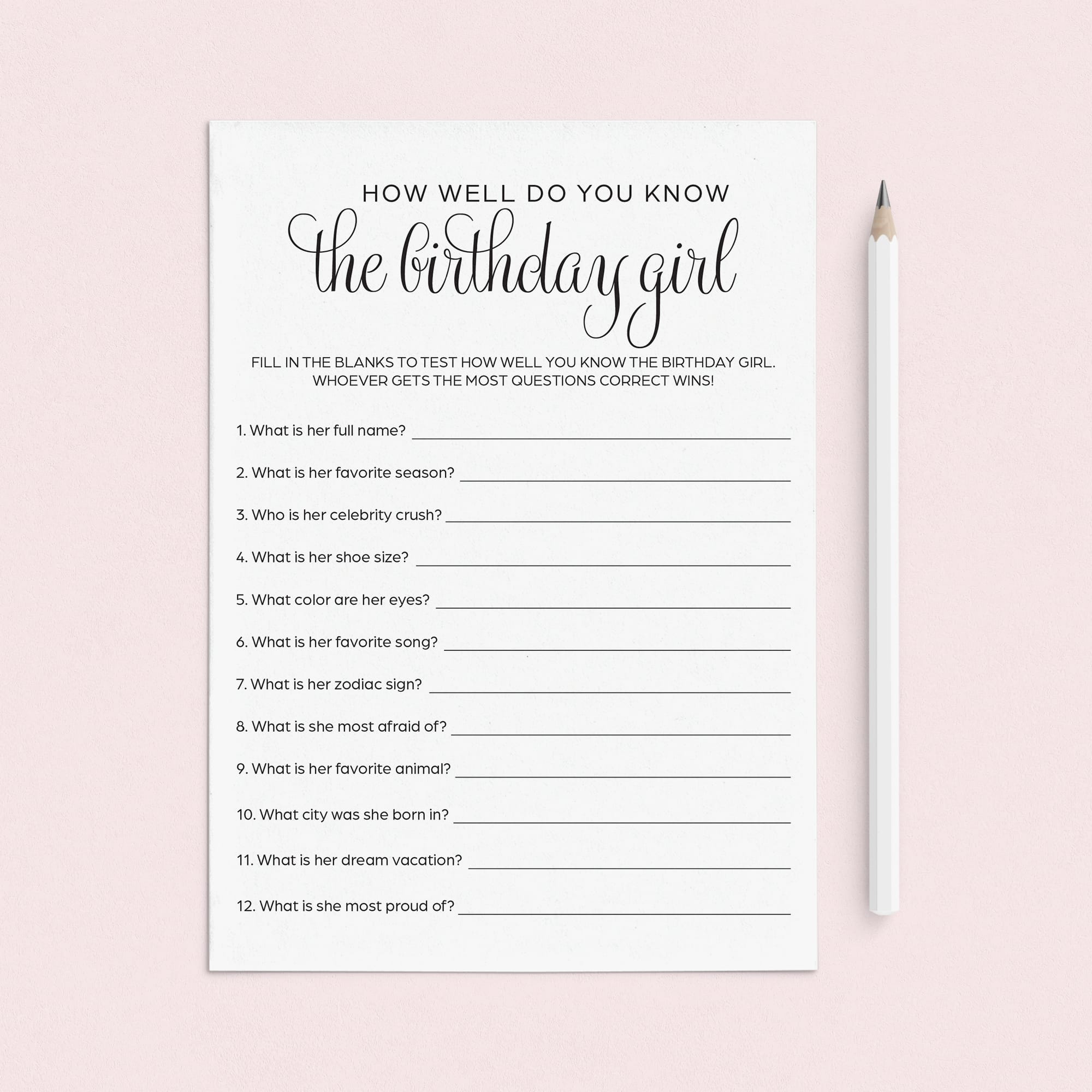 How Well Do You Know The Birthday Girl Printable by LittleSizzle
