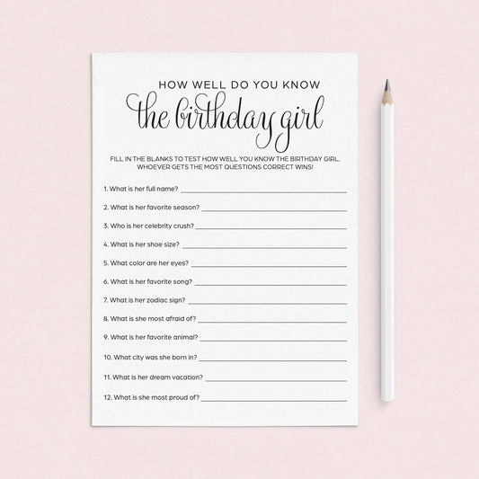 How Well Do You Know The Birthday Girl Printable by LittleSizzle