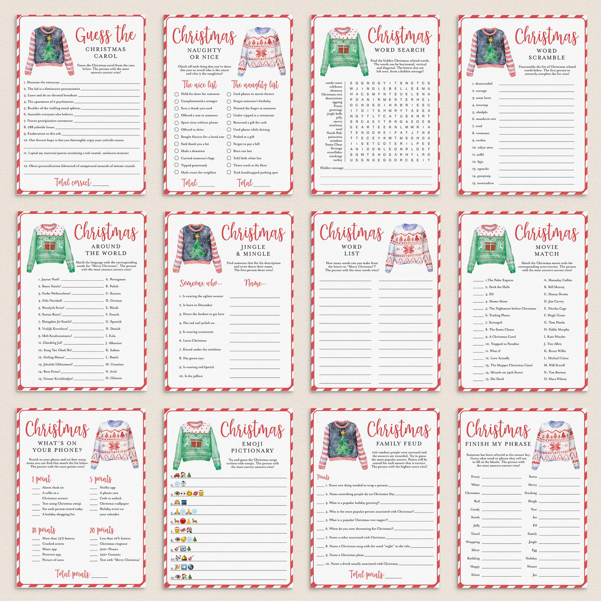 12 Ugly Sweater Party Games & Activities Printable by LittleSizzle