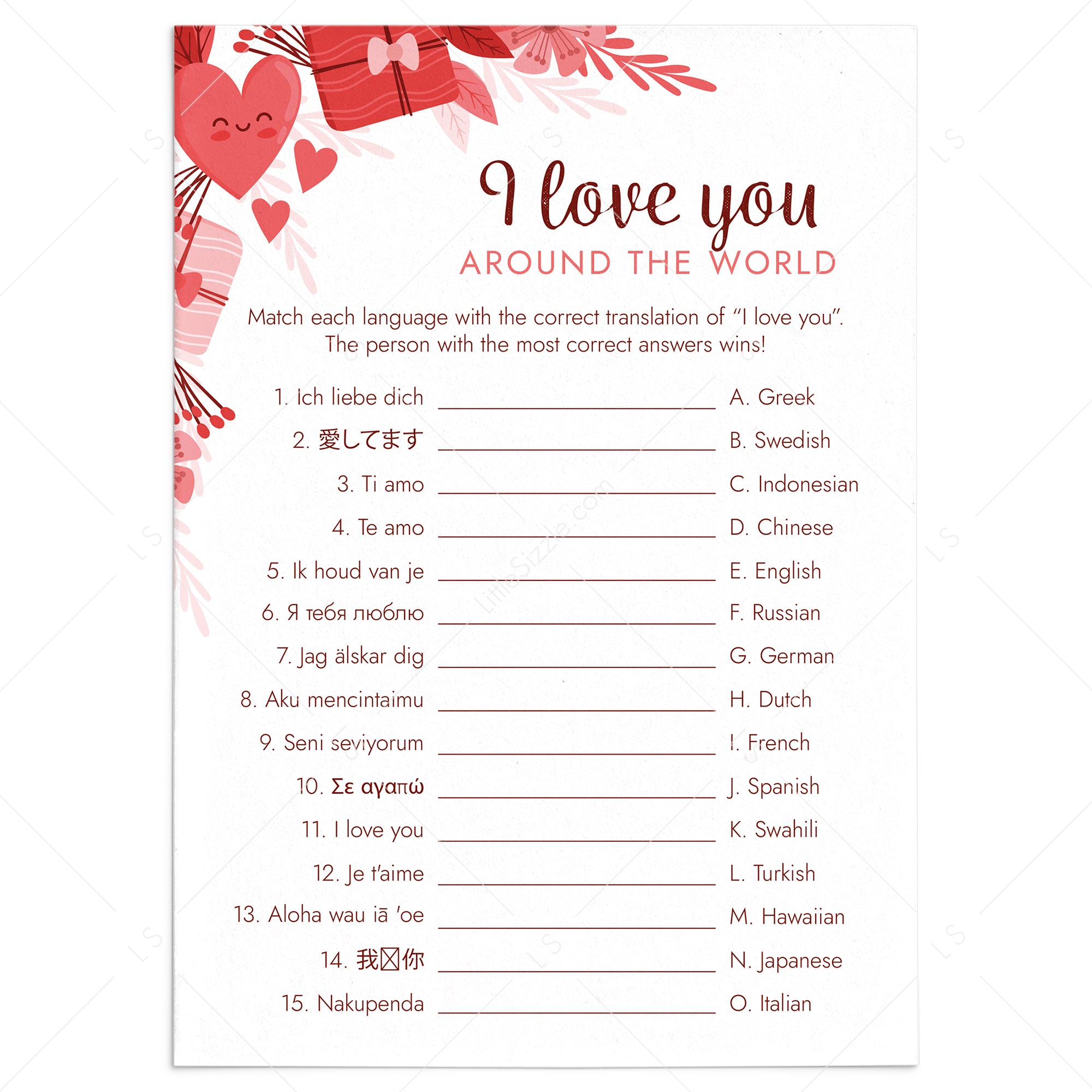 I Love You Around The World Game Printable by LittleSizzle