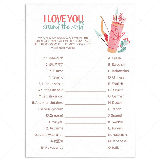I Love You Around The World With Answer Key Printable by LittleSizzle