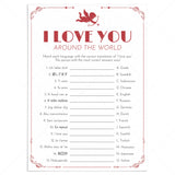 Printable I Love You Around The World Game with Answer Key by LittleSizzle