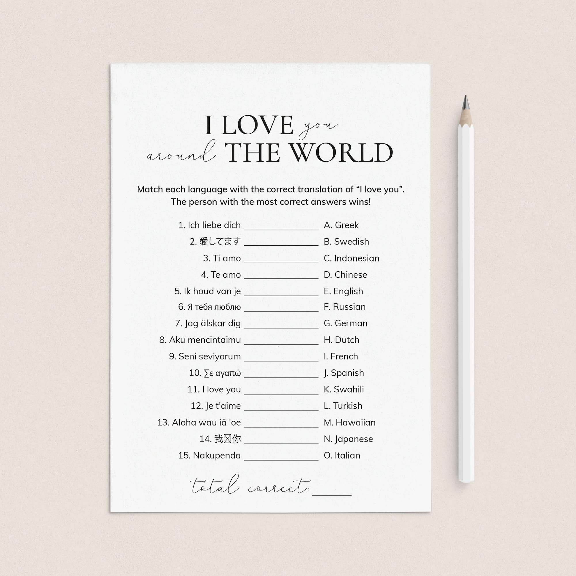Printable I Love You Around The World Game With Answer Key by LittleSizzle