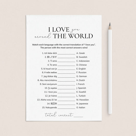 Printable I Love You Around The World Game With Answer Key by LittleSizzle