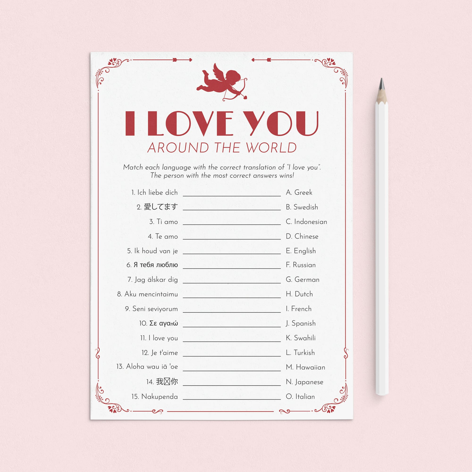 Printable I Love You Around The World Game with Answer Key by LittleSizzle