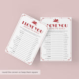 Printable I Love You Around The World Game with Answer Key