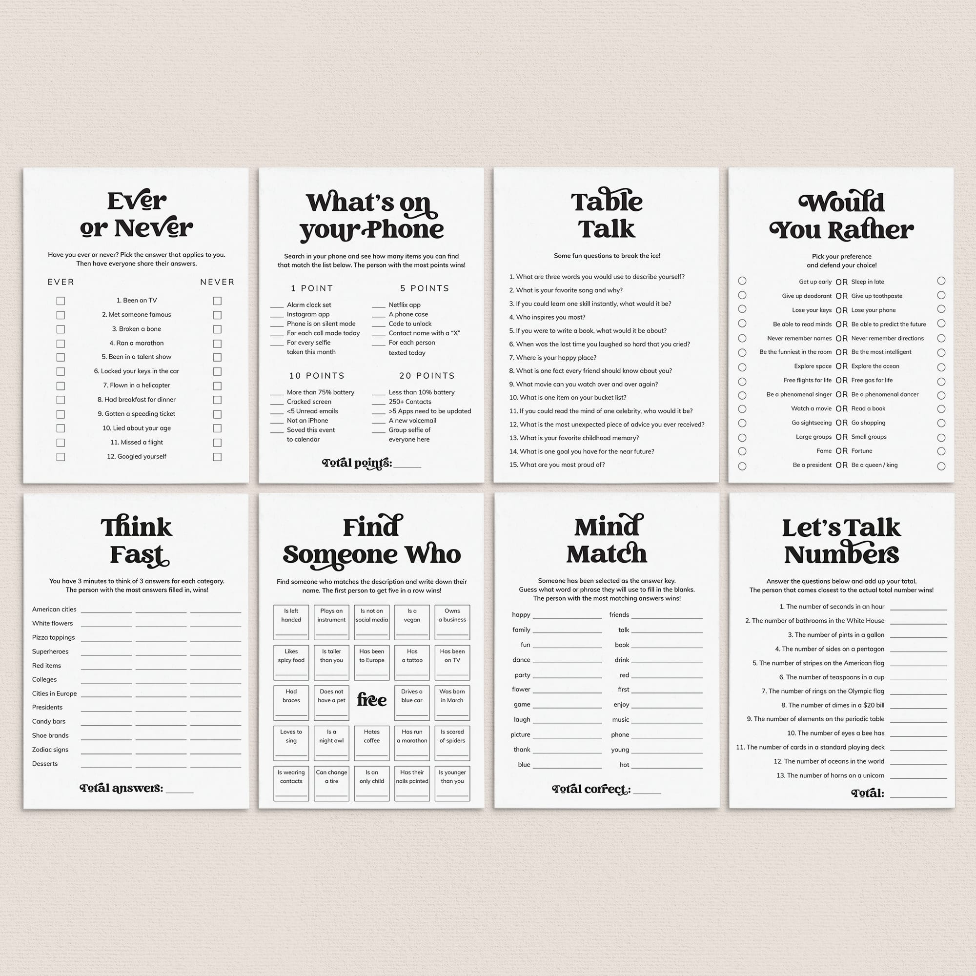 Icebreaker Games Printable Conversation Starters by LittleSizzle