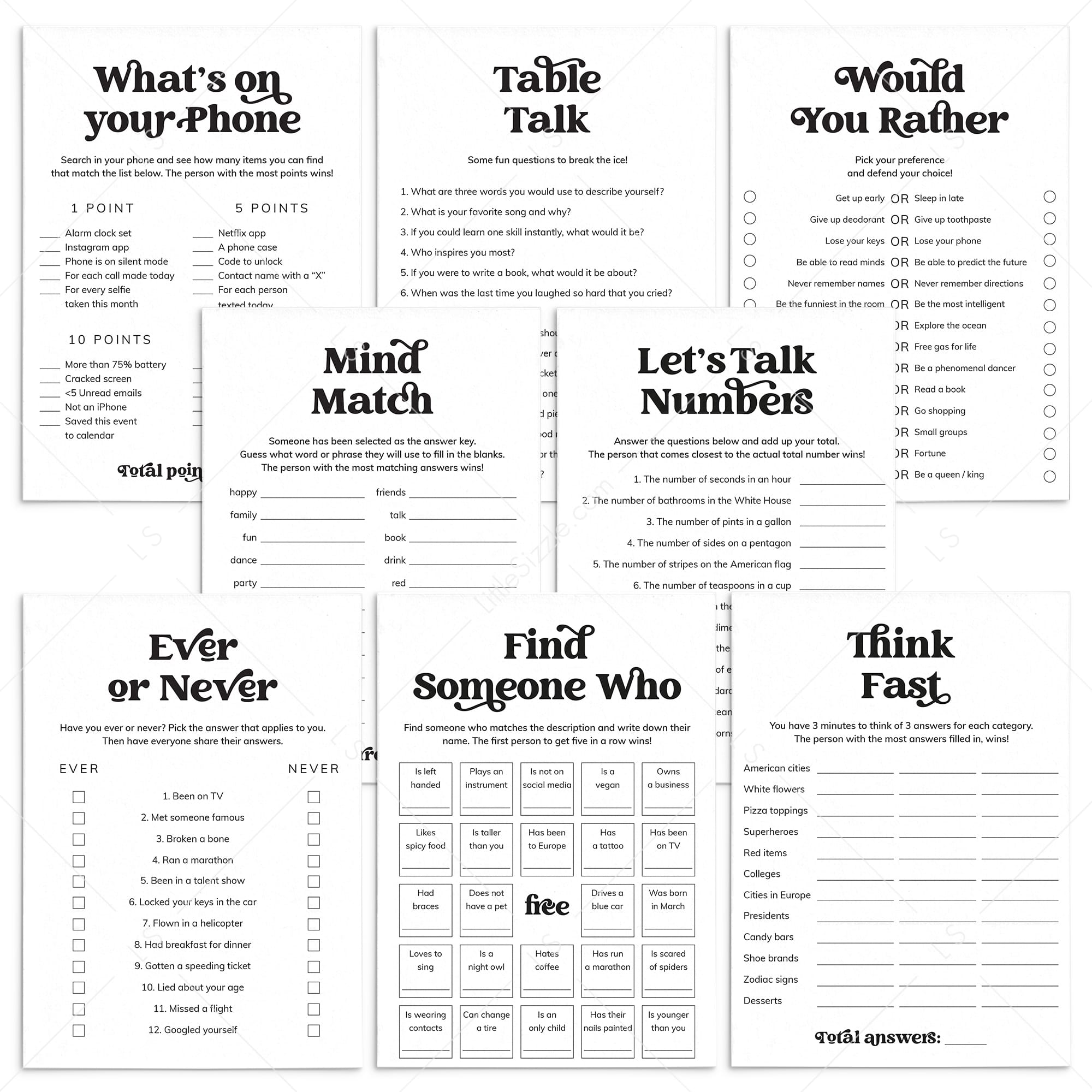 Icebreaker Games Printable Conversation Starters by LittleSizzle