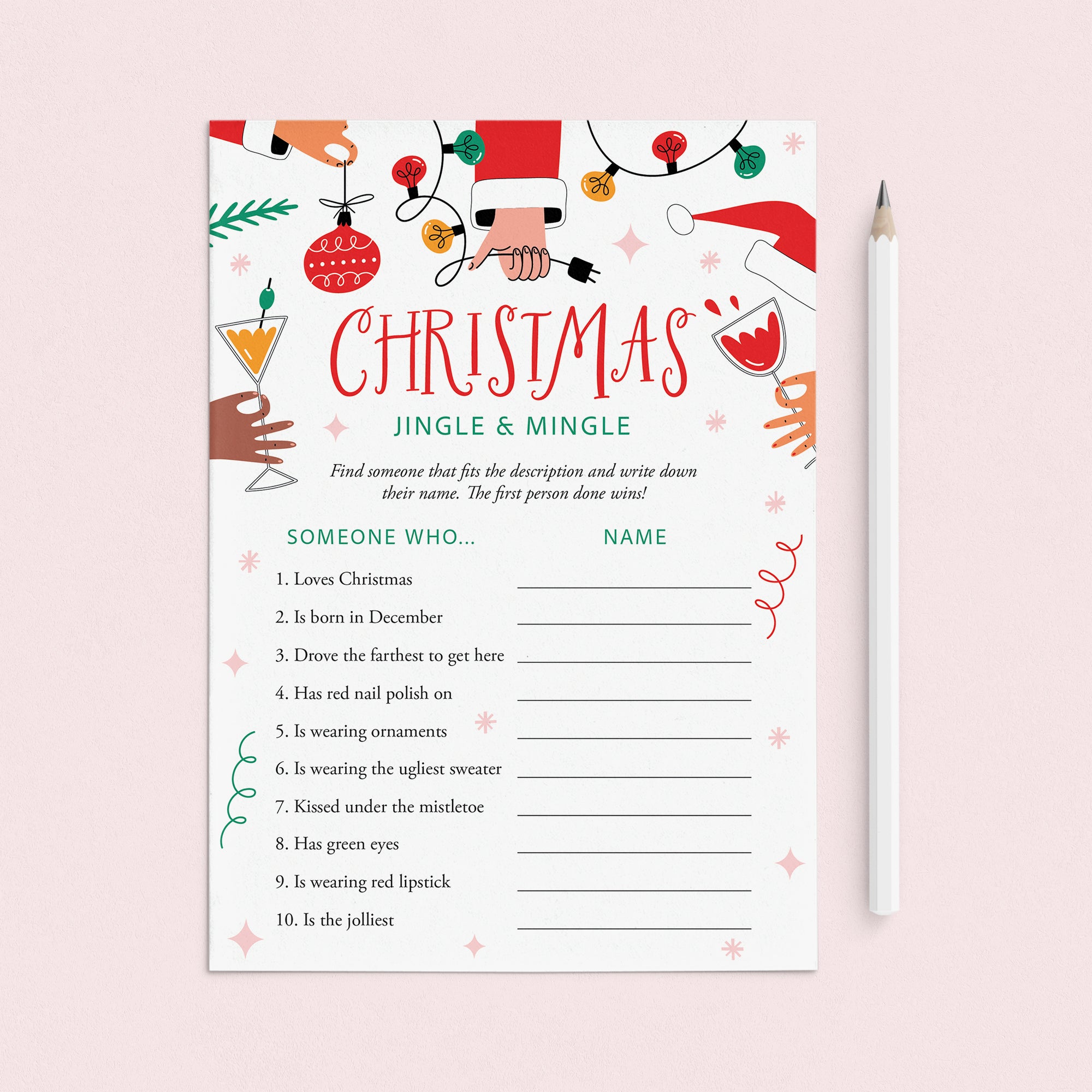 Printable Christmas Party Icebreaker Game Jingle and Mingle by LittleSizzle