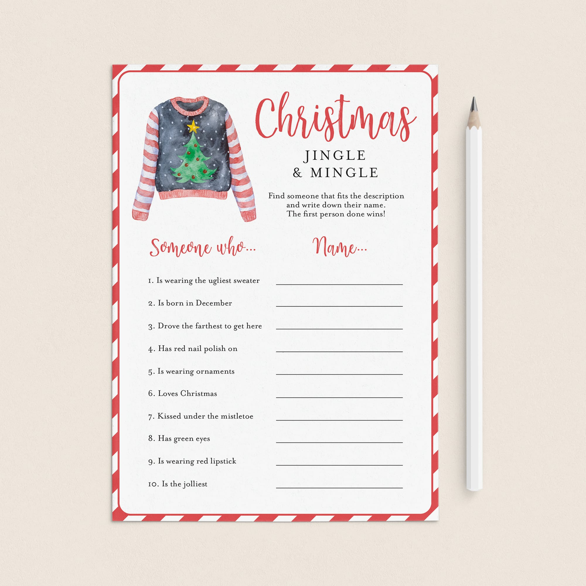 Ugly Christmas Sweater Party Icebreaker Game Find Someone Who by LittleSizzle