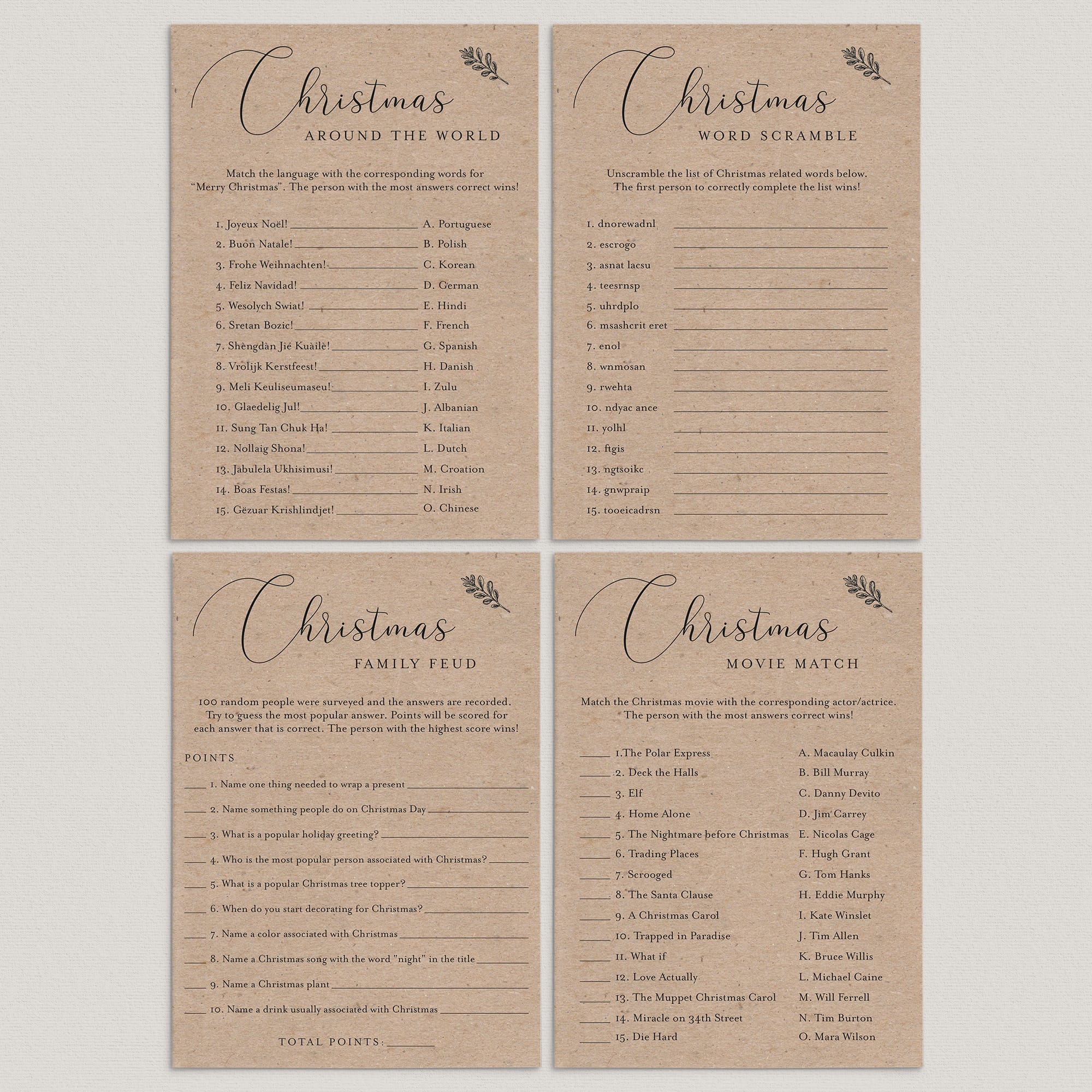 4 Kraft Christmas Games for Family Printable by LittleSizzle