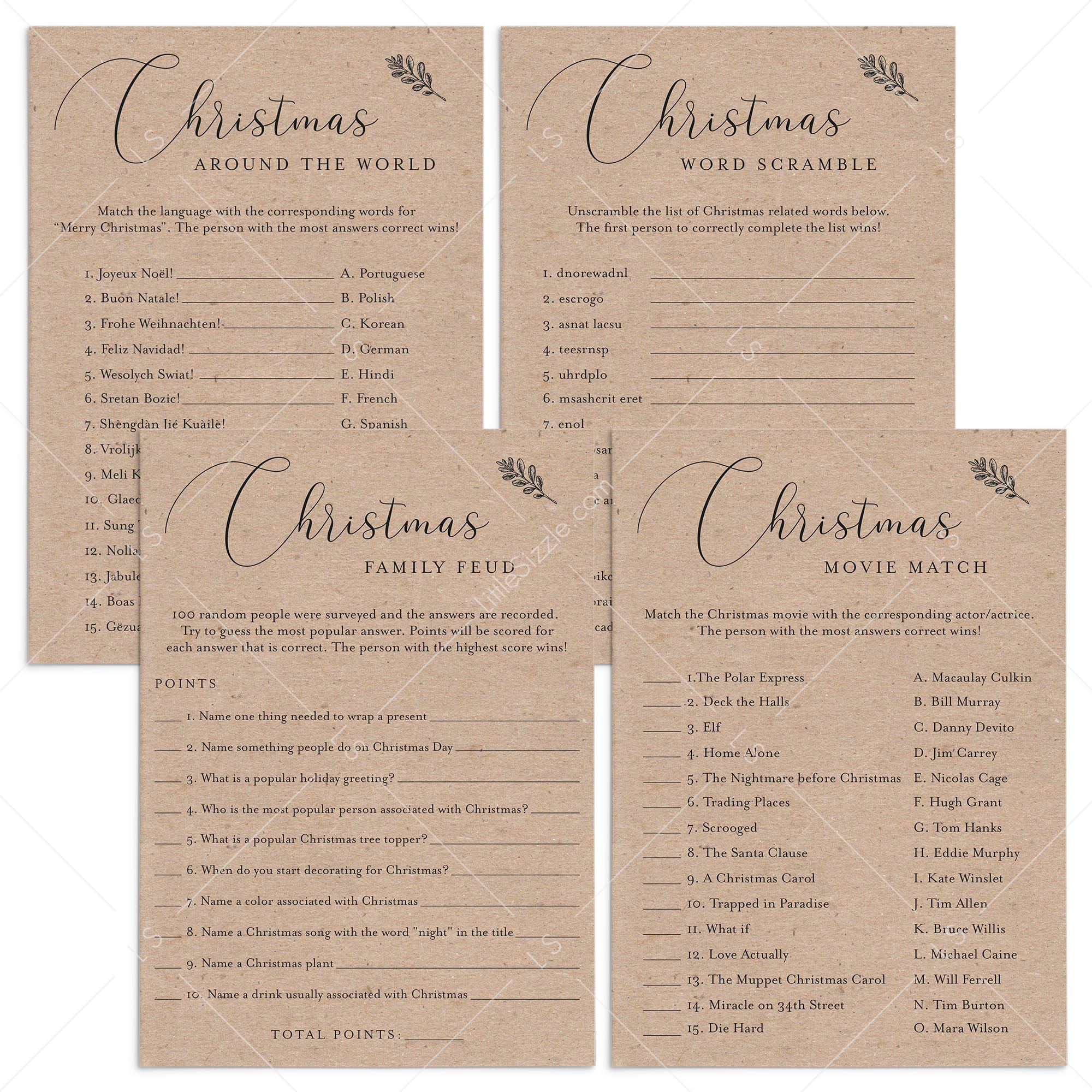 4 Kraft Christmas Games for Family Printable by LittleSizzle