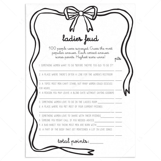 Ladies Feud Printable Ladies Night Game by LittleSizzle
