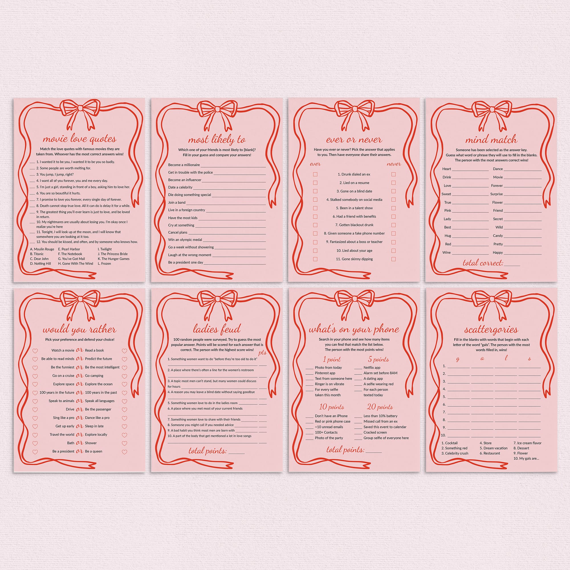 Printable Ladies Night Games Coquette Wavy Border by LittleSizzle