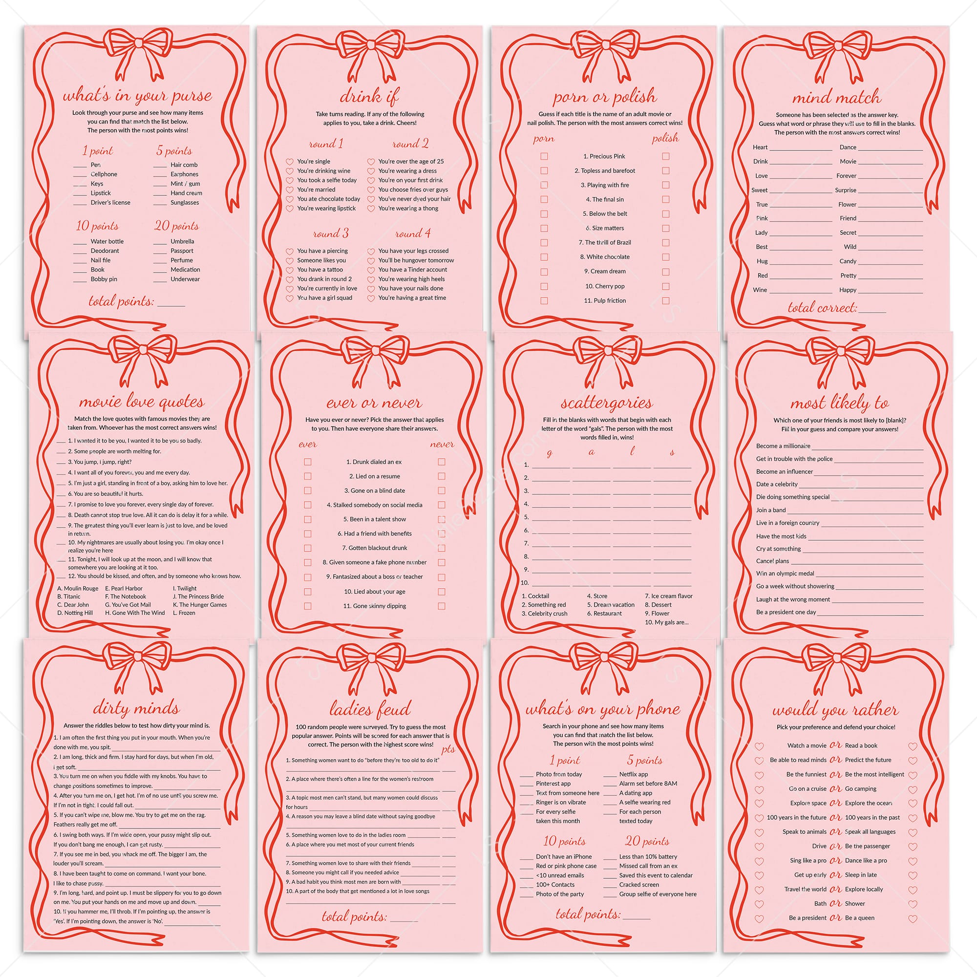 Girls Night Games Printable Wavy Border by LittleSizzle