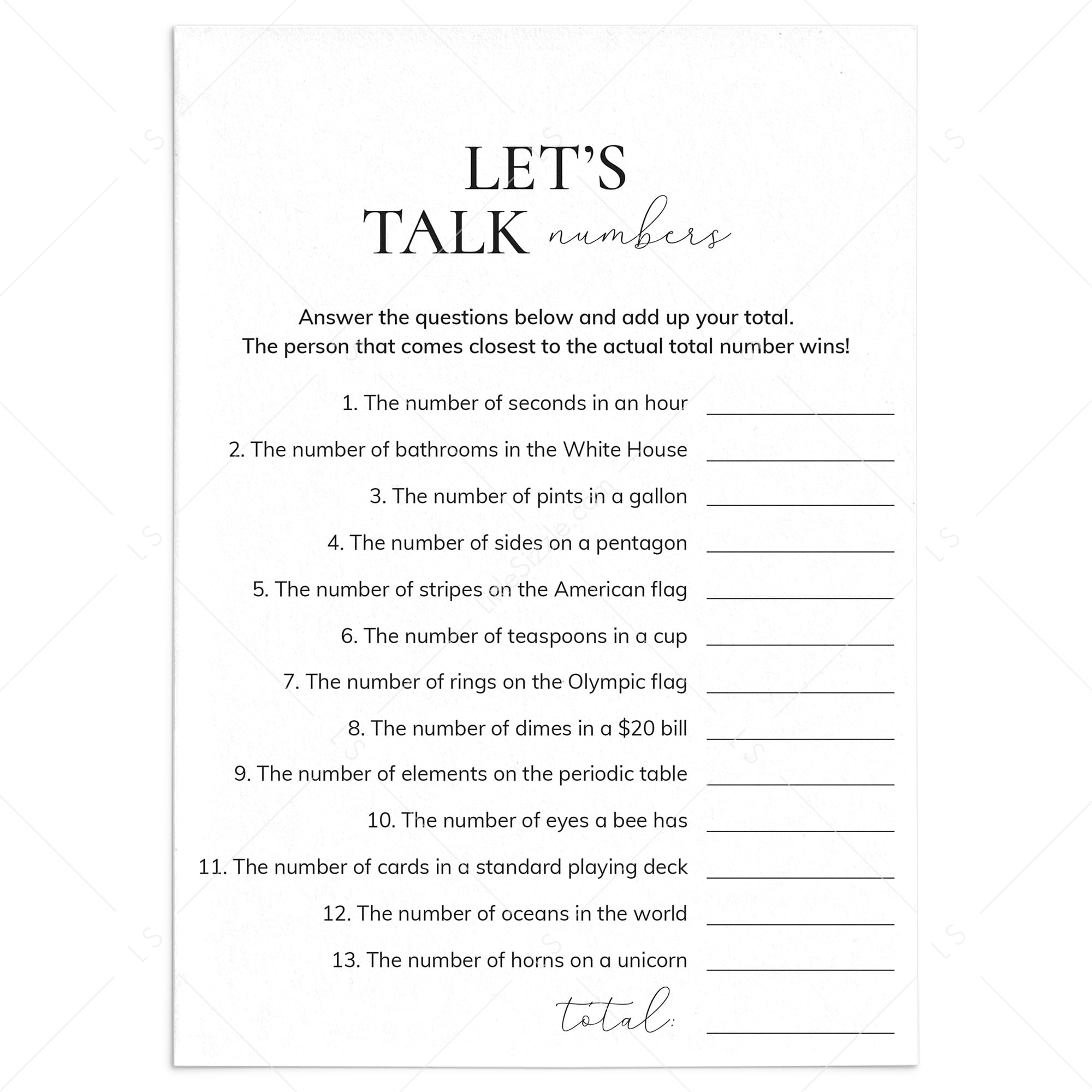 Fun Icebreaker Game Let's Talk Numbers with Answers by LittleSizzle