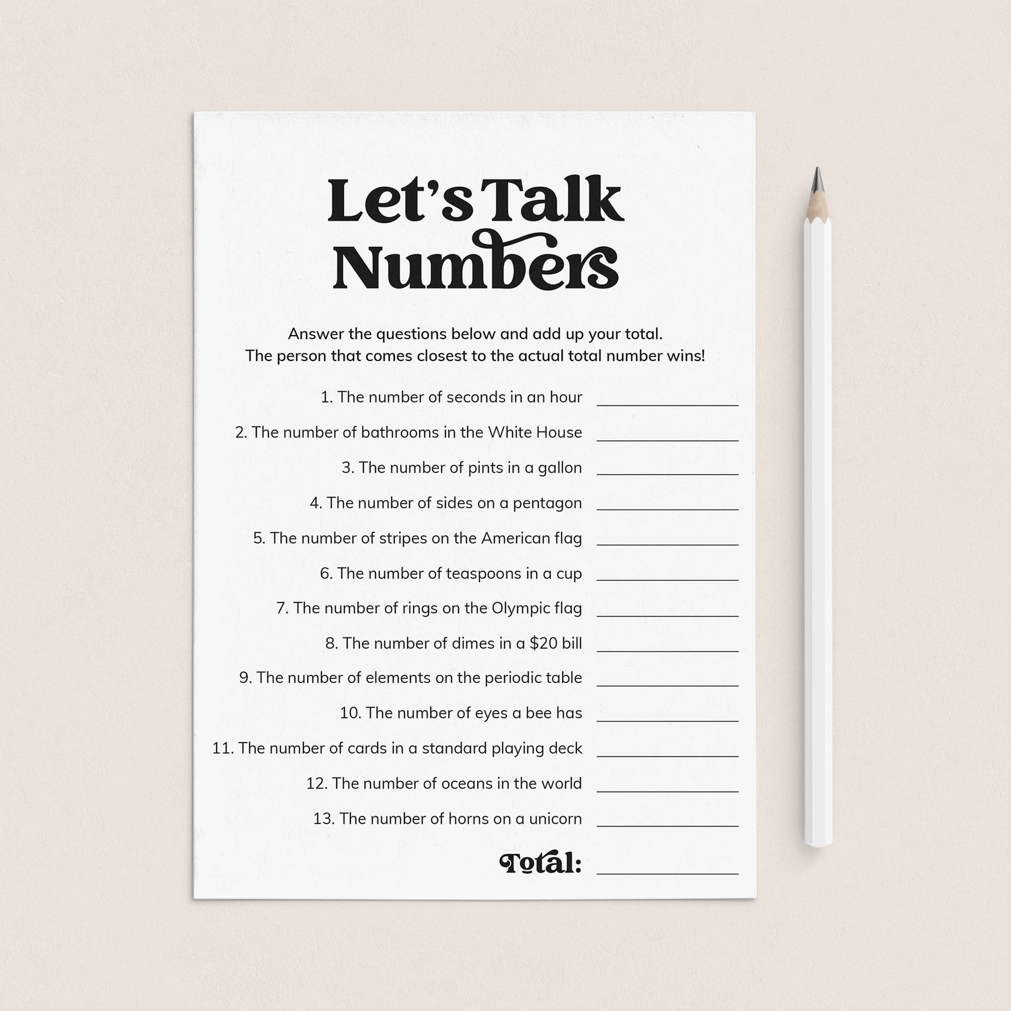 Let's Talk Numbers Game with Answers Printable by LittleSizzle