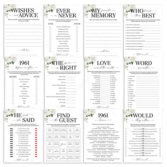 65th Anniversary Games Printable Floral Married in 1961 by LittleSizzle