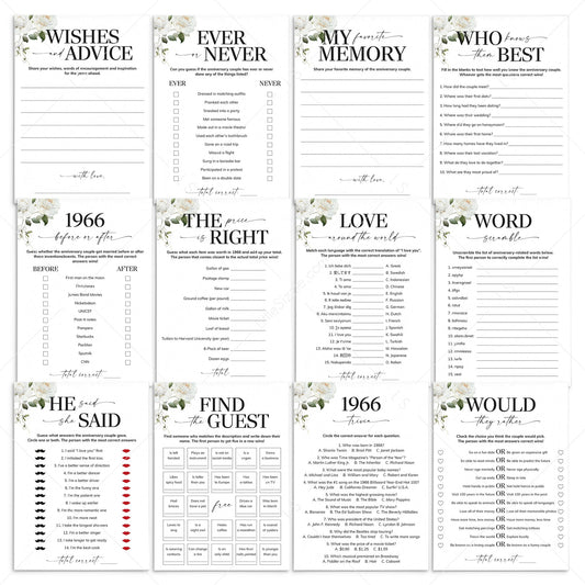 60th Anniversary Games Printable Floral Married in 1966 by LittleSizzle
