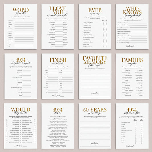 Married In 1974 50th Wedding Anniversary Party Games Bundle Golden by LittleSizzle