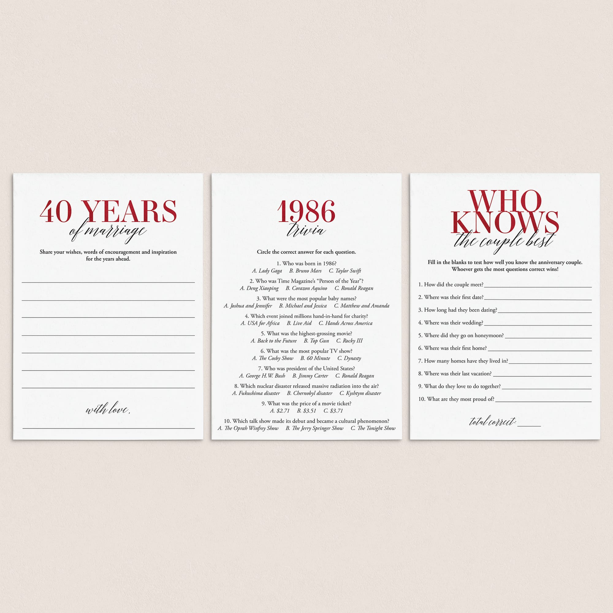 40th Anniversary Party Games Married in 1986 Ruby Wedding by LittleSizzle