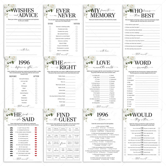 30th Anniversary Games Printable Floral Married in 1996 by LittleSizzle