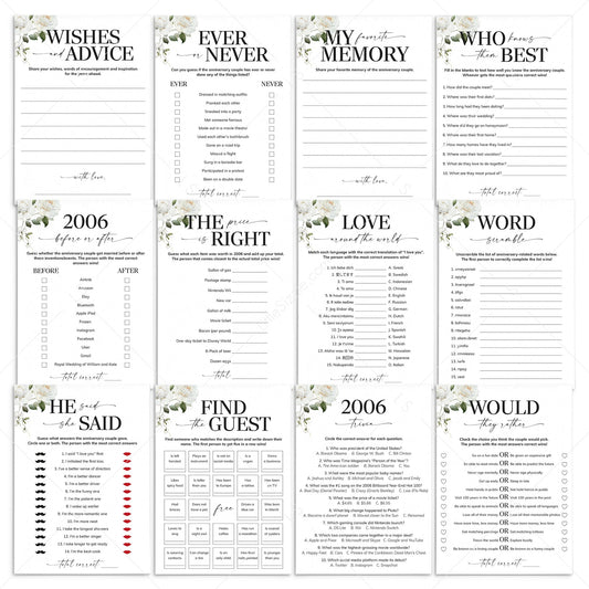 20th Anniversary Games Printable Floral Married in 2006 by LittleSizzle