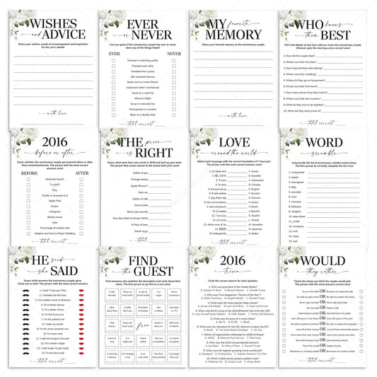 10th Anniversary Games Printable Floral Married in 2016 by LittleSizzle