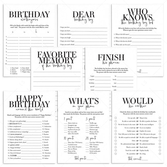 Modern Birthday Games for Him Printable by LittleSizzle
