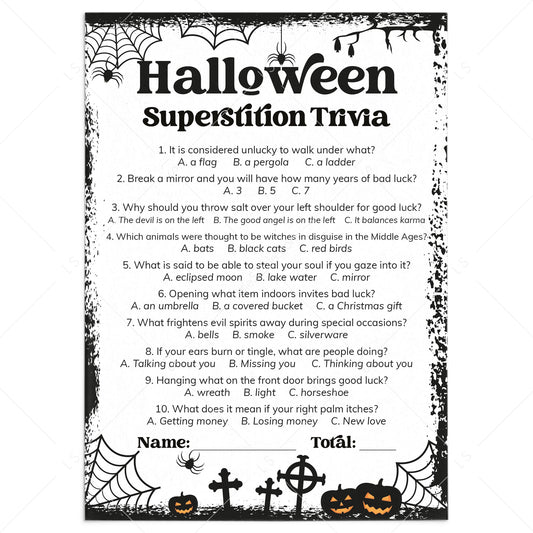 Halloween Superstitions Trivia Printable | Answers Included by LittleSizzle