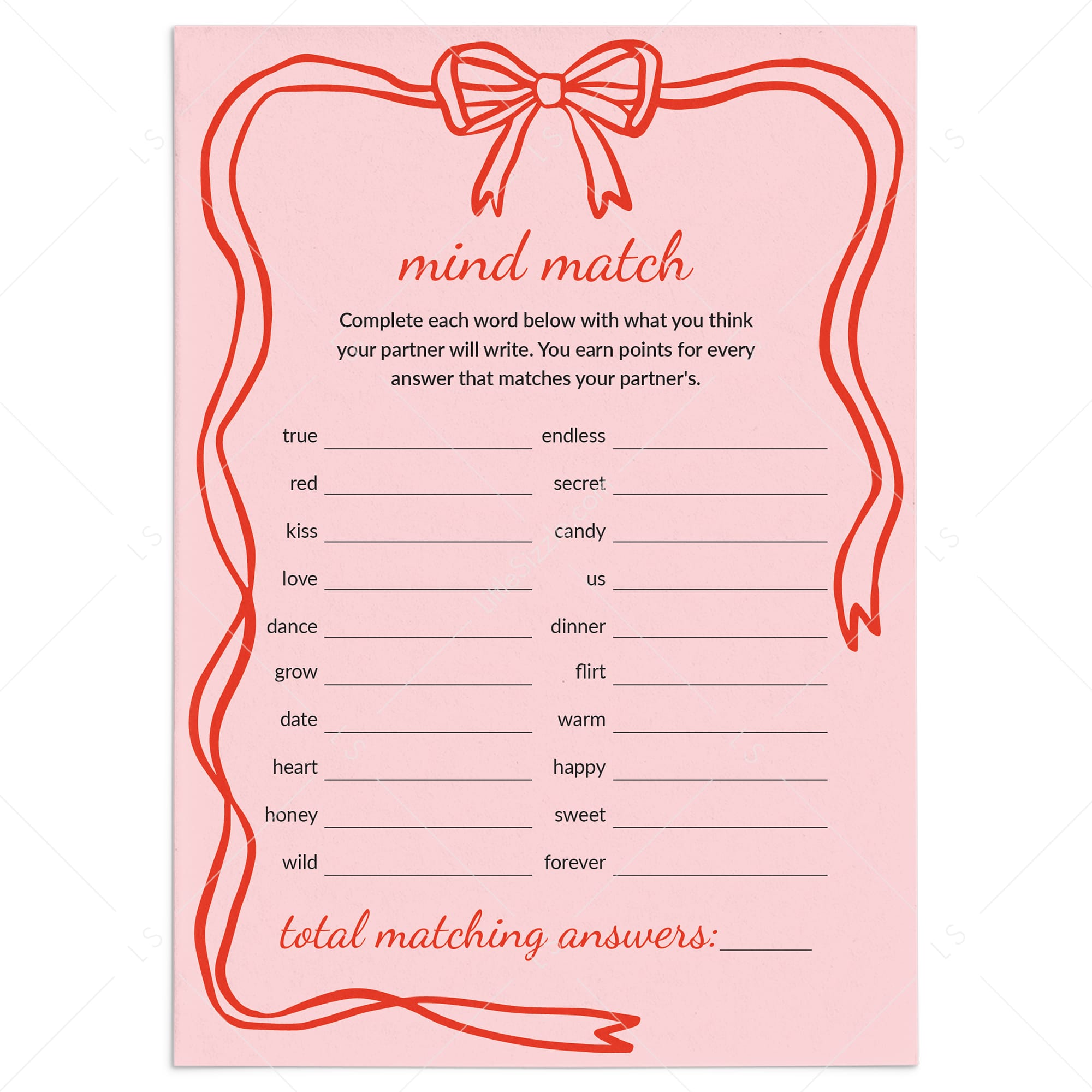 Mind Match Couple Game Printable by LittleSizzle
