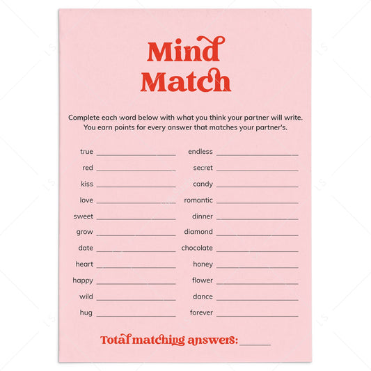 Printable Couple Game Mind Match by LittleSizzle