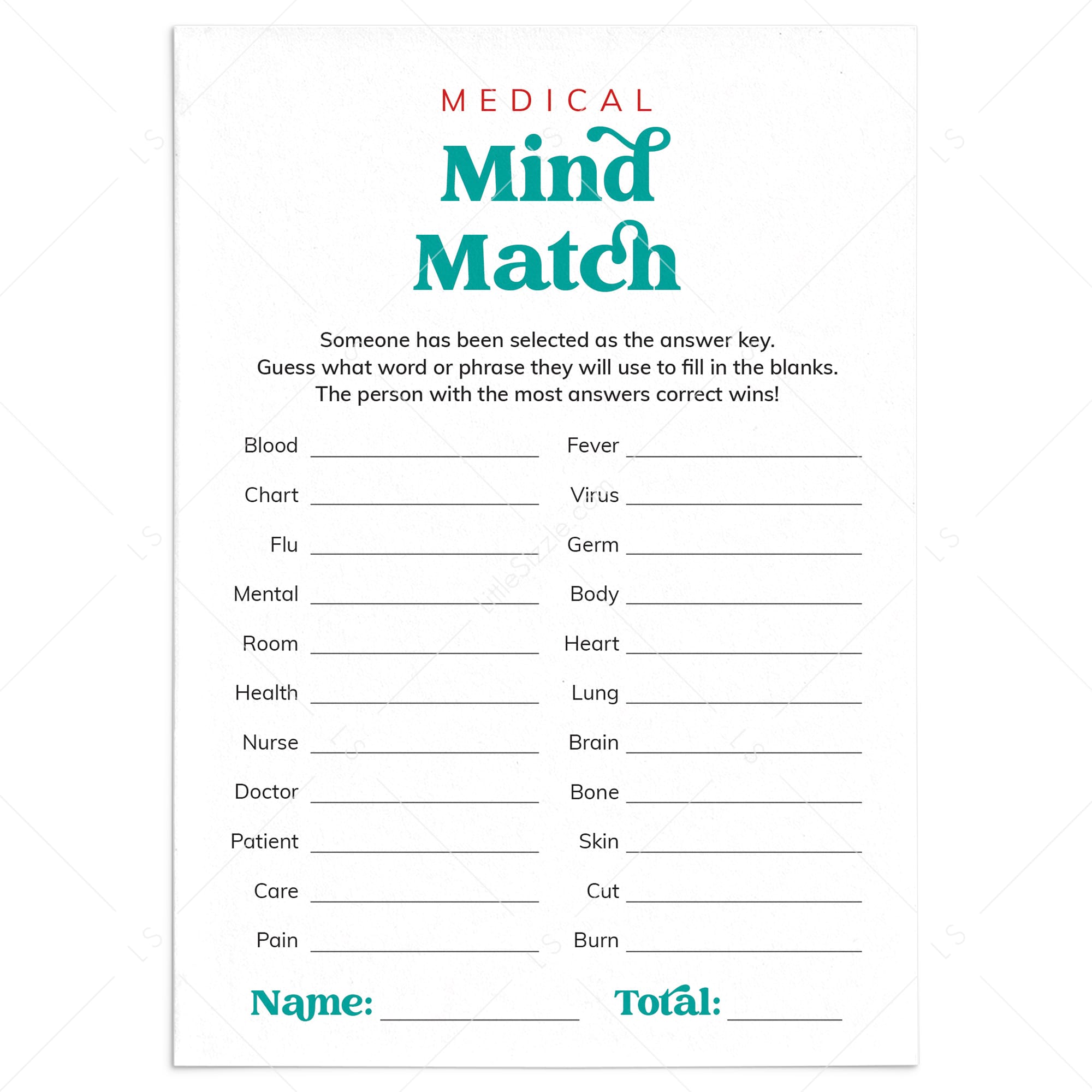 Medical Game for Groups Finish My Phrase Mind Match by LittleSizzle