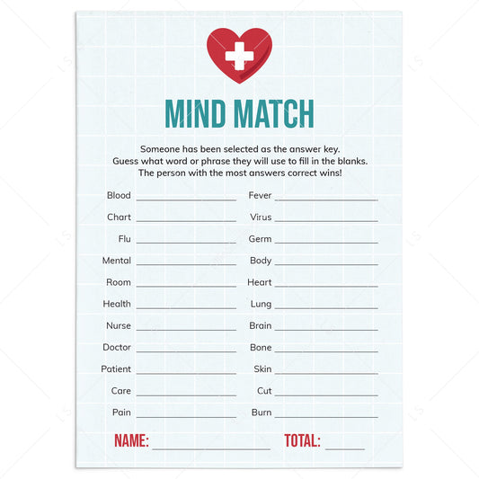 Nurse Party Game Finish My Phrase Mind Match Printable by LittleSizzle