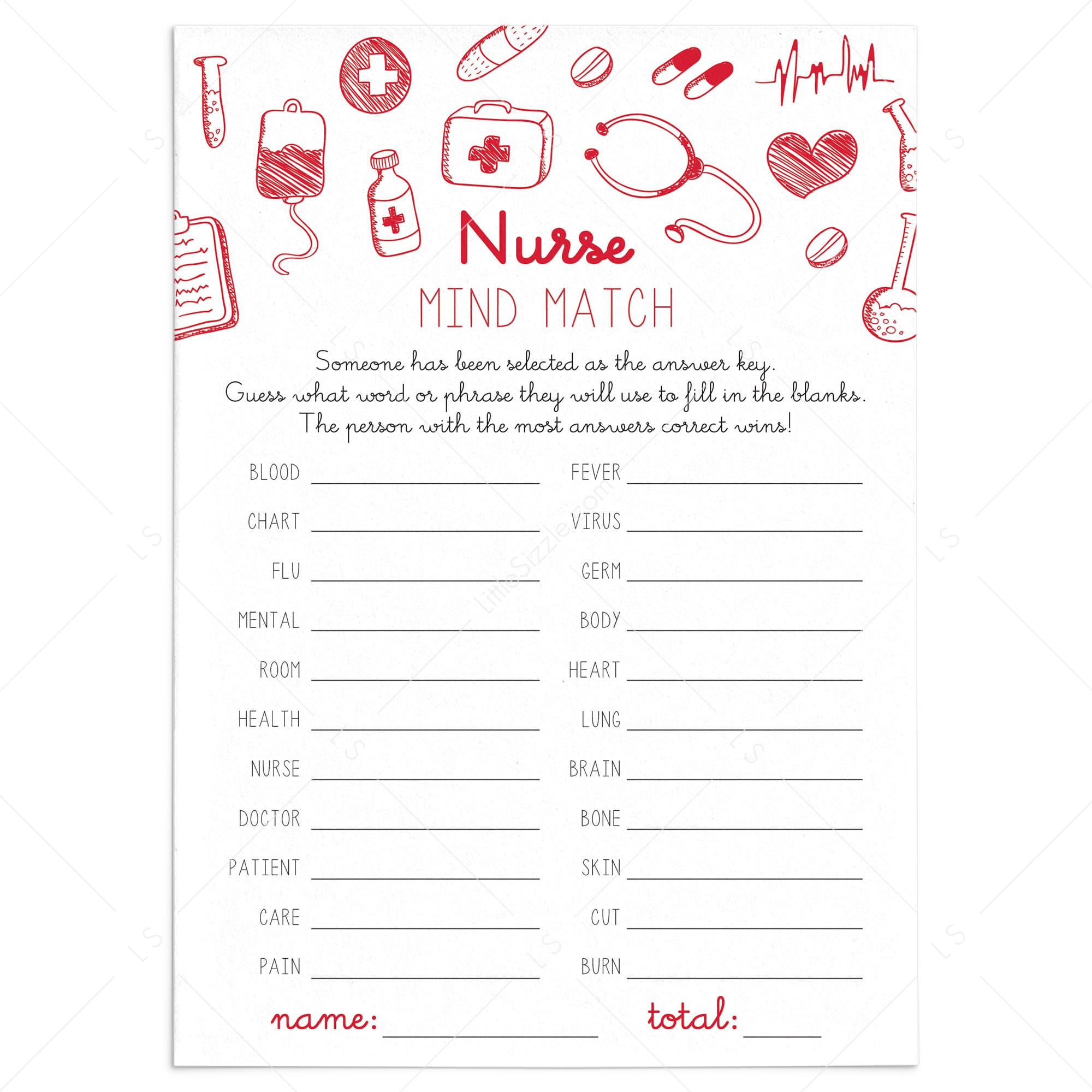 Nurses Icebreaker Game Mind Match Printable by LittleSizzle