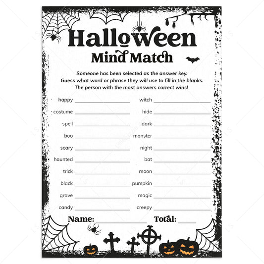 Halloween Mind Match Finish The Phrase Game Printable by LittleSizzle