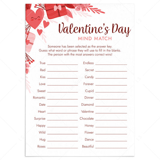 Group Valentines Party Game Mind Match Printable by LittleSizzle