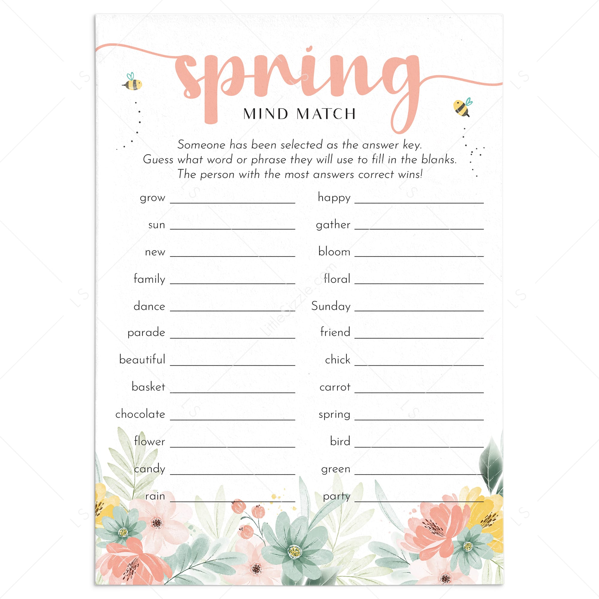 Spring Icebreaker Game Mind Match Printable by LittleSizzle