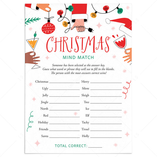 Printable Christmas Party Ice Breaker Game Mind Match by LittleSizzle