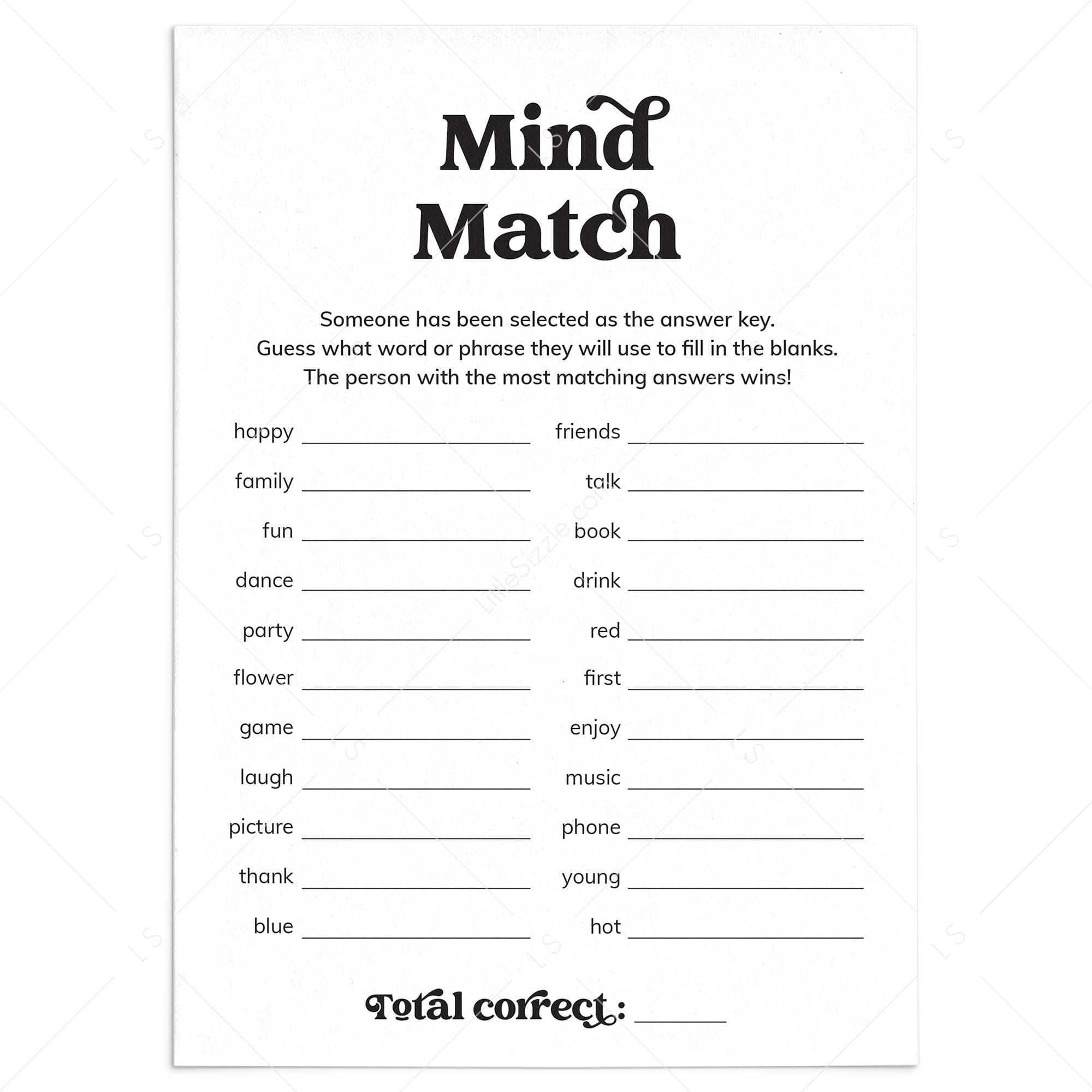 Match My Mind Ice Breaker Game Printable by LittleSizzle