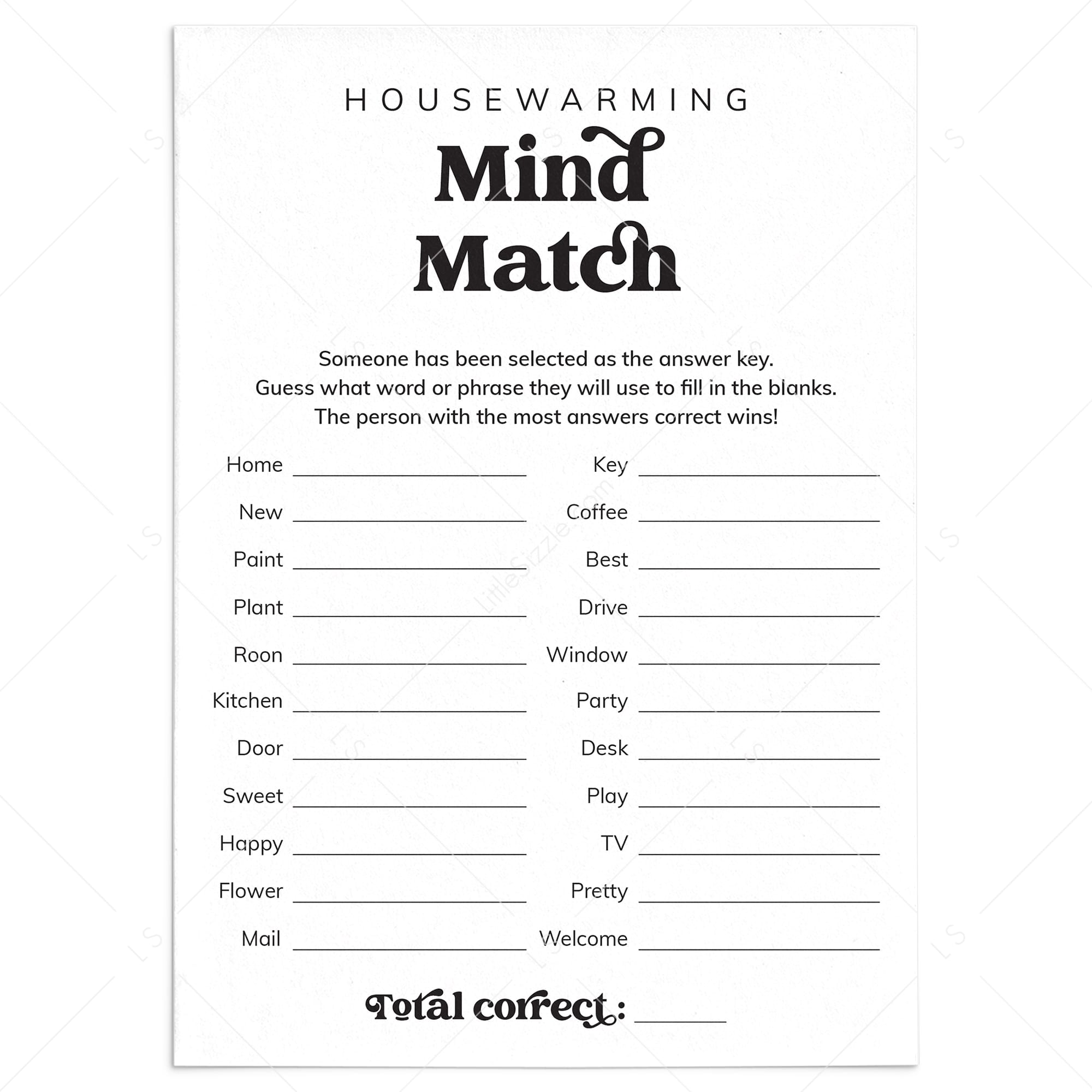 Housewarming Mind Match Game Printable by LittleSizzle