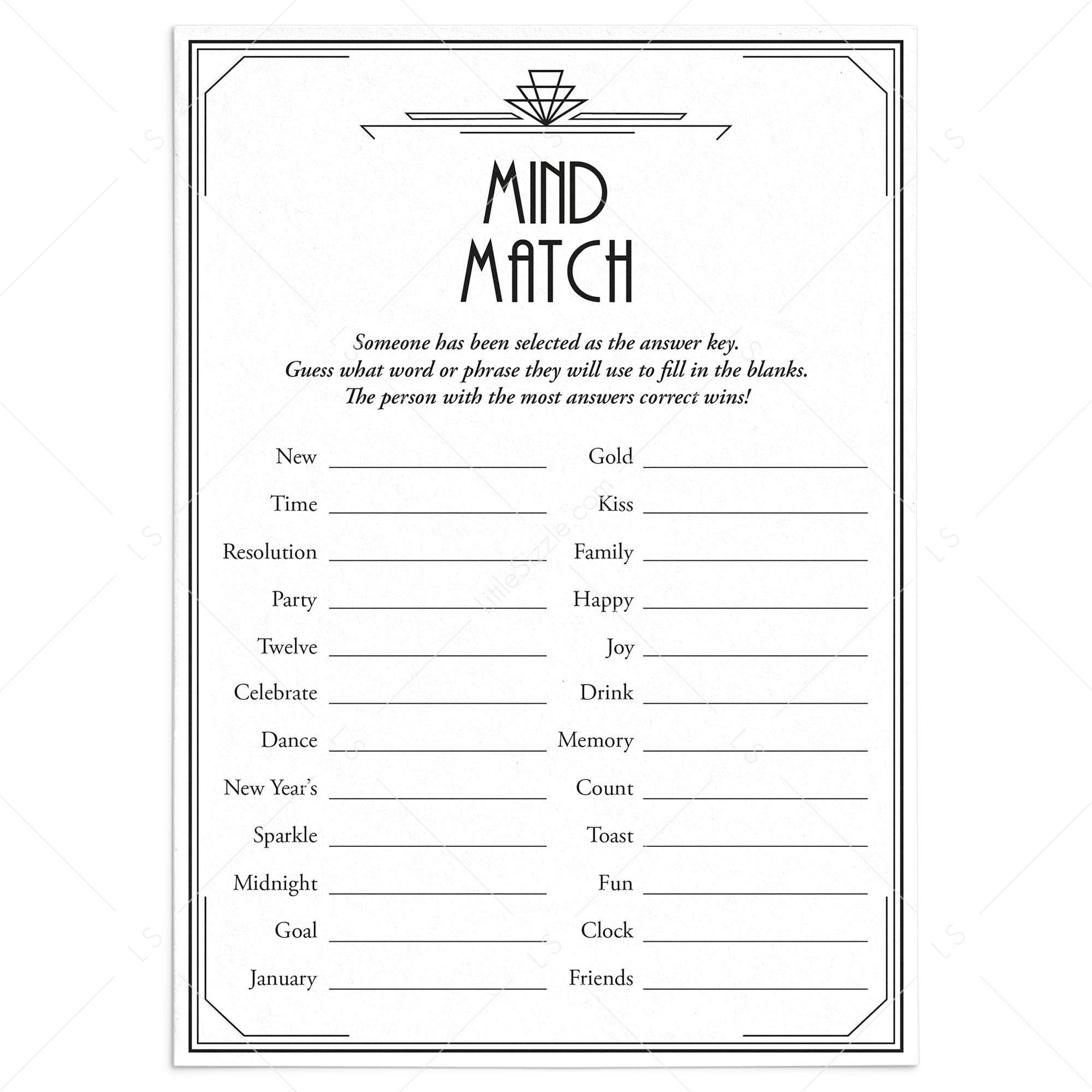 New Year's Party Icebreaker Game Mind Match by LittleSizzle